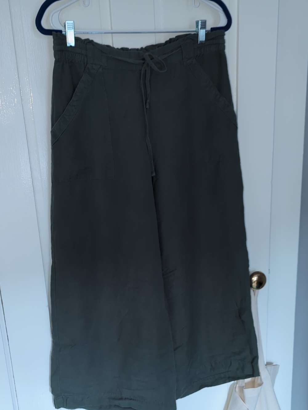 LOFT Olive Green Wide-Leg Linen Blend Drawstring Pants